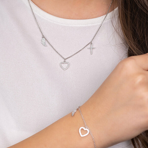 Collana in argento con ala d'Angelo, cuore e croce ERN-FLH-ZI