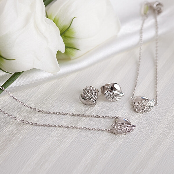 Stříbrný náhrdelník Srdce s křídlem a zirkony ERN-LILHEARTWIN