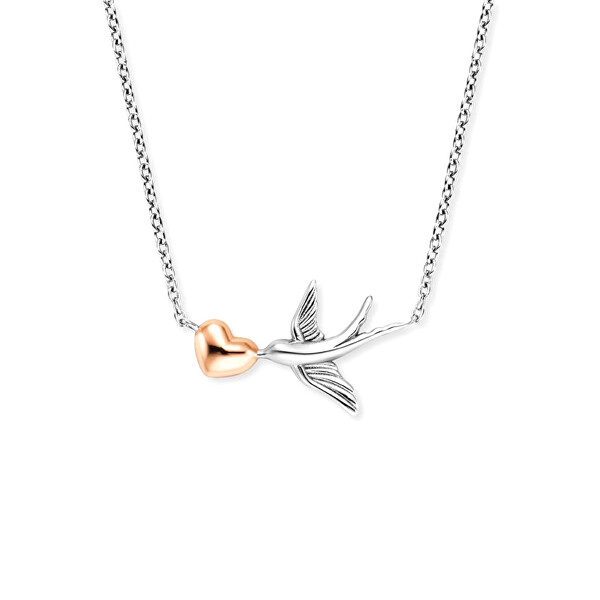 Něžný stříbrný bicolor náhrdelník s vlaštovkou ERN-LOVE-BIRD