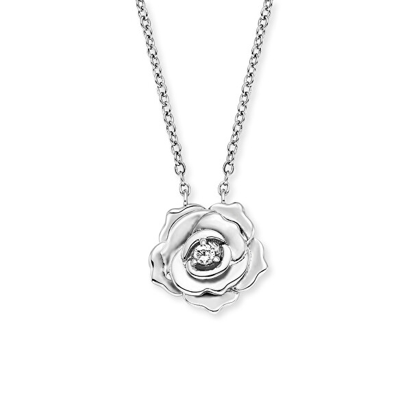 Půvabný stříbrný náhrdelník s růží ERN-ROSE-ZI