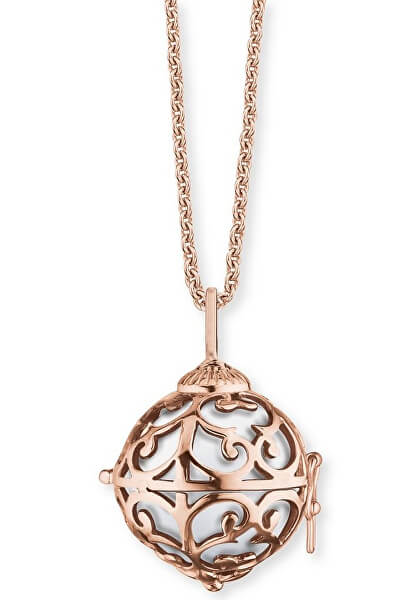 Růžové pozlacený náhrdelník Andělský zvonek s bílou rolničkou ERN-ER-01-XS-R