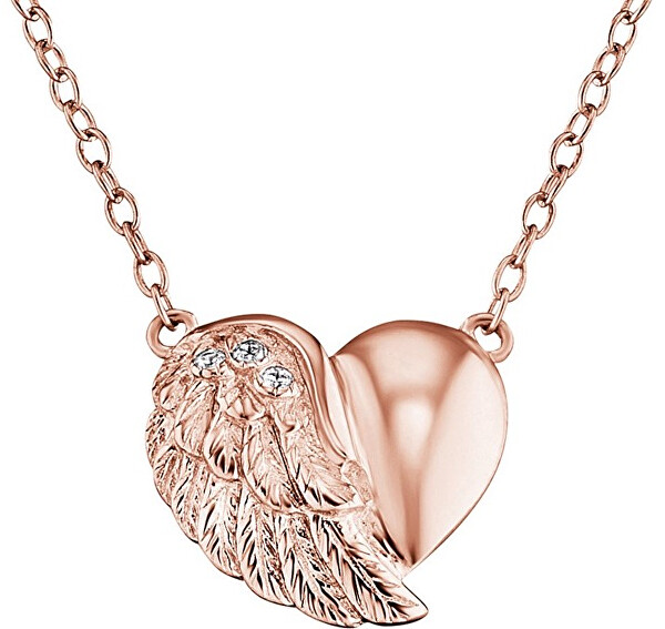 Colier din argint placat cu aur roz Inimă cu aripă și zirconi ERN-LILHW-R