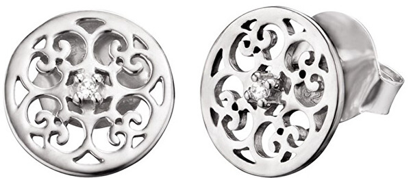 Stříbrné náušnice s ornamentem a zirkony ERE-ORNA-ZI-ST
