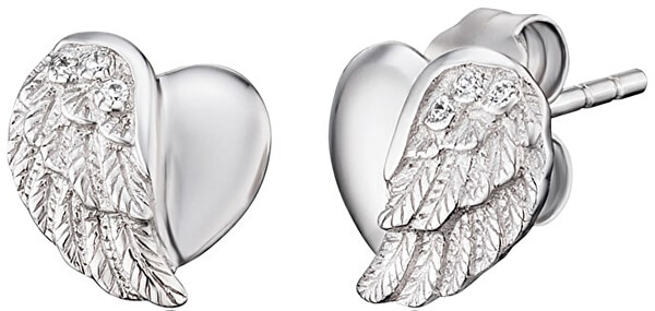 Stříbrné náušnice Srdce s andělským křídlem a zirkony ERE-LILHW-ST