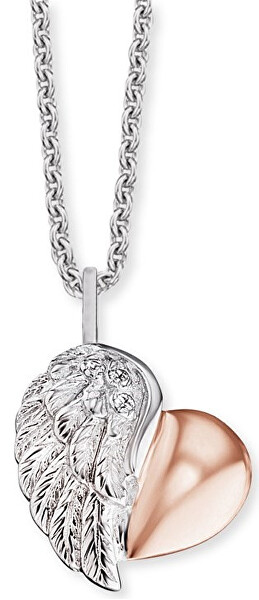 Stříbrný bicolor náhrdelník Srdce s křídlem a zirkony ERN-LILHEARTWBI
