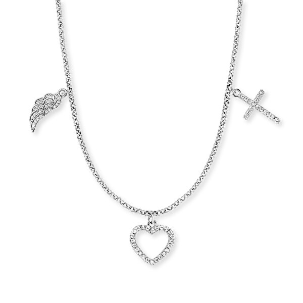 Collana in argento con ala d'Angelo, cuore e croce ERN-FLH-ZI