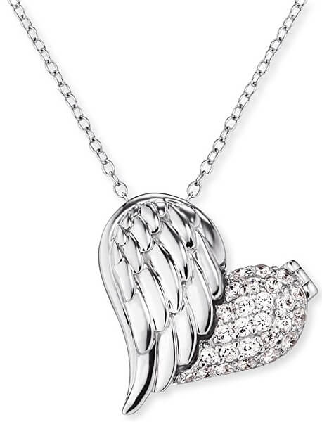 Strieborný náhrdelník Medailónik srdce s krídlom a zirkónmi ERN-WITHLOVE-2Z