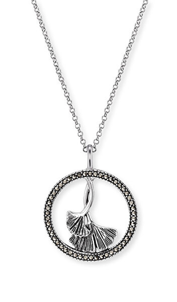 Krásny strieborný náhrdelník s markazity ERN-GINKGO-MA (retiazka, prívesok)