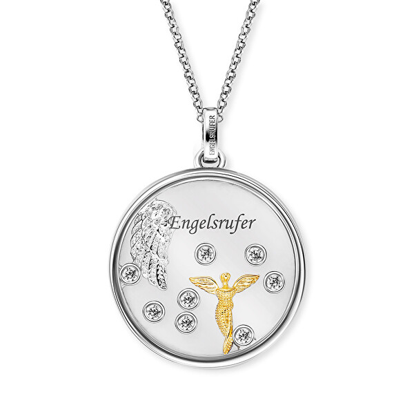 Collana in argento con Angelo in oro e zirconi ERN-LENS-AN-BIG