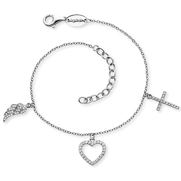 Bracciale in argento Ala d'Angelo, cuore e croce ERB-FLH-ZI