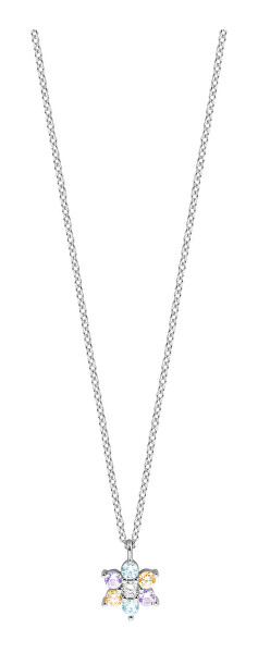 Třpytivý stříbrný náhrdelník s barevnými zirkony ESNL01791342