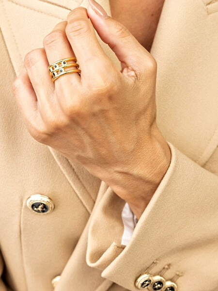 Elegantný pozlátený prsteň s kryštálmi London EWR23065G