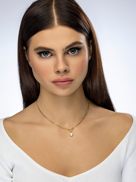 Pozlacený dvojitý náhrdelník s perlou Alyssa EWN23080G