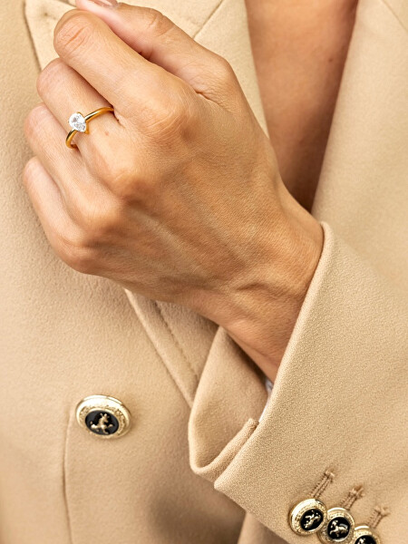Půvabný pozlacený prsten s čirým zirkonem Presley EWR23064G
