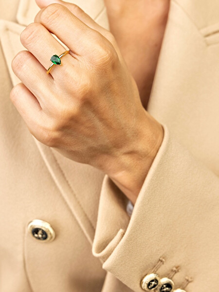 Pôvabný pozlátený prsteň so zeleným zirkónom Presley EWR23063G