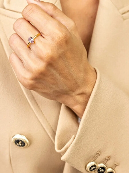 Půvabný pozlacený prsten s růžovým zirkonem Presley EWR23055G