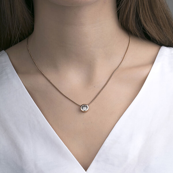 Růžově pozlacený náhrdelník s krystalem WN1010R