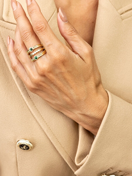 Výrazný pozlátený prsteň s malachitom Gemma EWR23045G