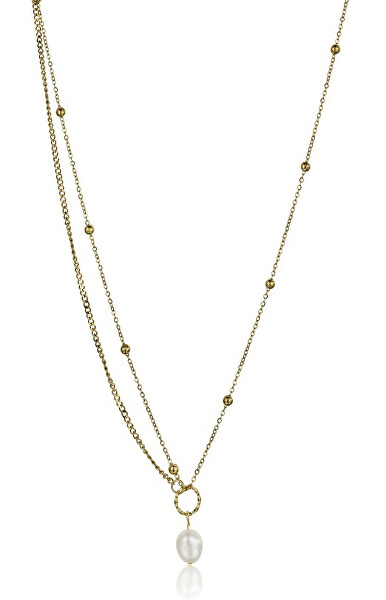 Pozlátený dvojitý náhrdelník s perlou Alyssa EWN23080G
