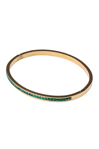 Pozlacený pevný náramek se zelenými krystaly Virella EWB250386G