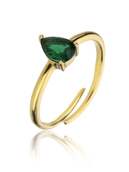 Půvabný pozlacený prsten se zeleným zirkonem Presley EWR23063G