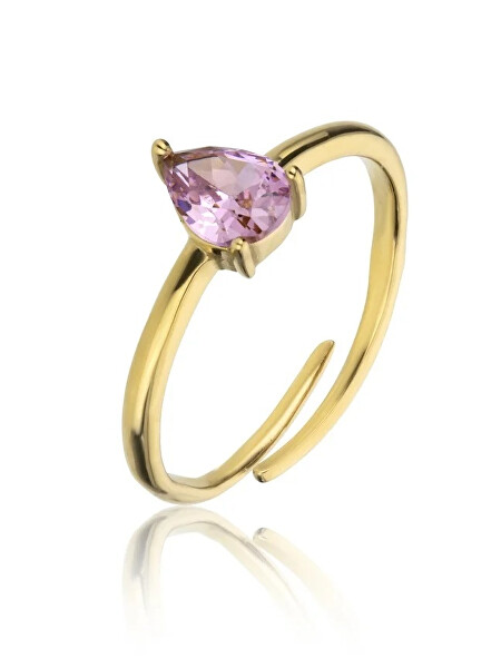 Pôvabný pozlátený prsteň s ružovým zirkónom Presley EWR23055G