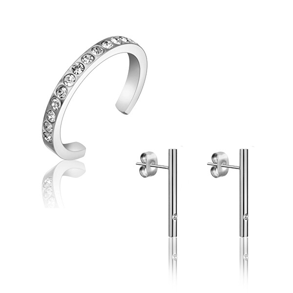 Stylová ocelová sada minimalistických šperků WS070S (náušnice, prsten)