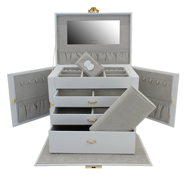 Cutie de bijuterii modernă albă cu model de crocodil Caiman 20136-1