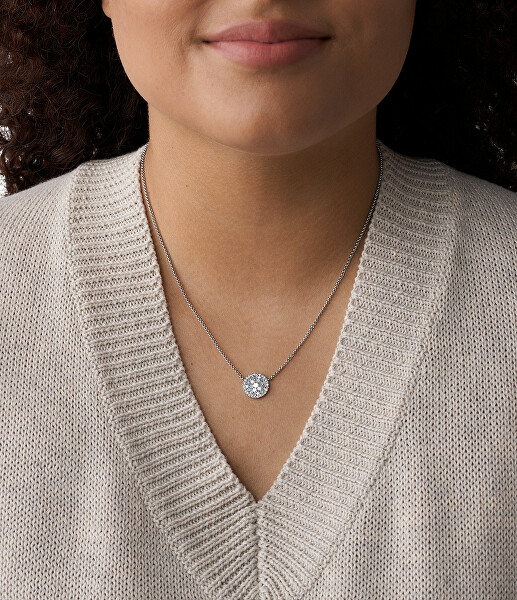Elegantný oceľový náhrdelník s kryštálmi a perleťou JF03224040