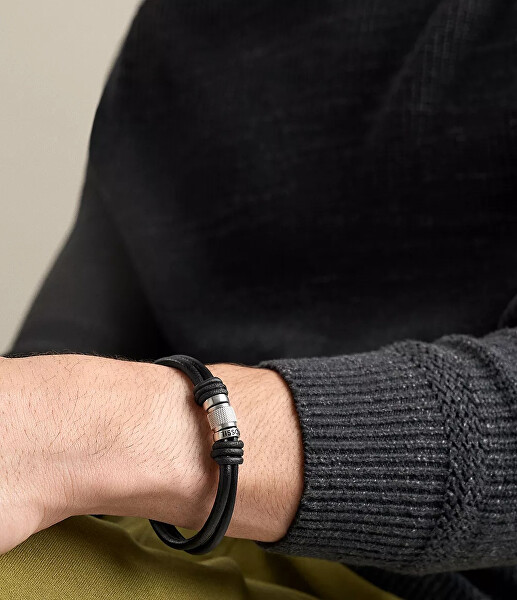 Brățară neagră din piele pentru bărbați Machine JF05008040