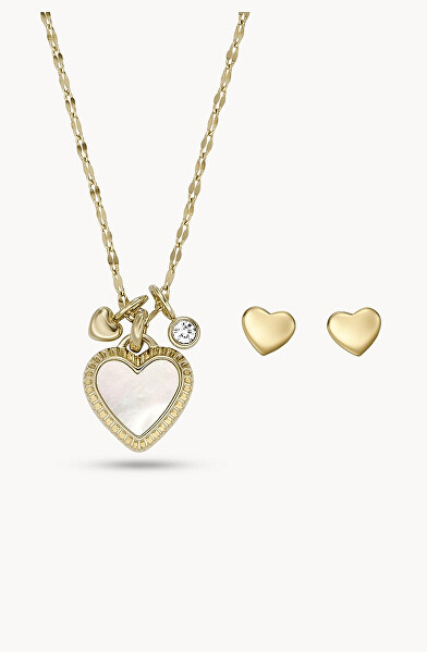 Set romantic de bijuterii placate cu aur cu mamă de perlă I Heart You JF04246SET (colier, cercei)