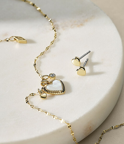Set di gioielli romantici placcati in oro con perle I Heart You JF04246SET (collana, orecchini)