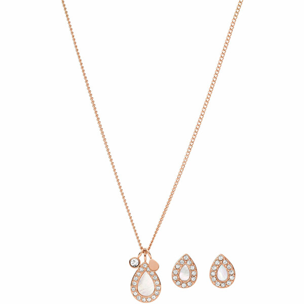 Slušivá súprava bronzových šperkov s perleťou JF04029791 (náhrdelník, náušnice)