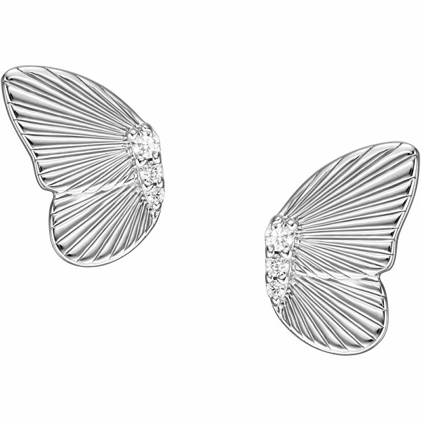Slušivé stříbrné náušnice Butterflies s krystaly JFS00621040