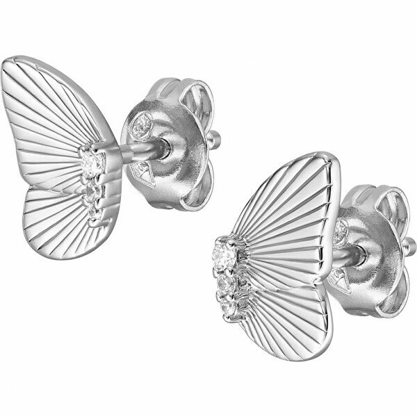 Slušivé strieborné náušnice Butterflies s kryštálmi JFS00621040