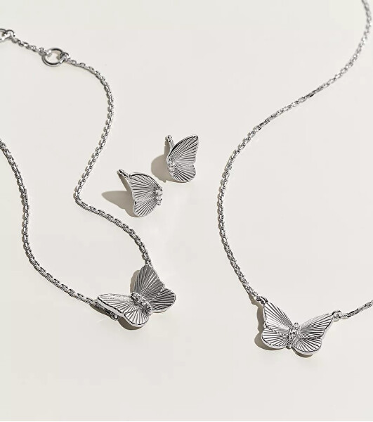 Slušivý stříbrný náramek Butterflies s krystaly JFS00620040