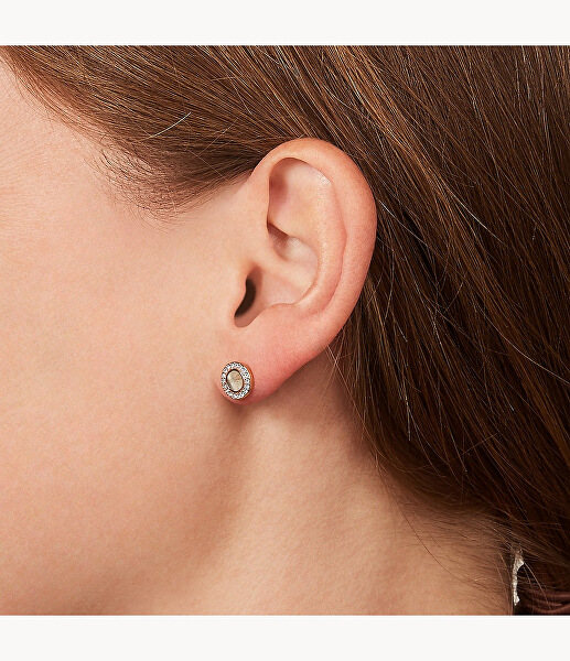 Csillogó bronz fülbevalók kristályokkal és gyönggyel JF02949791