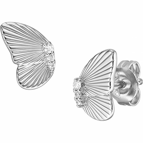 Slušivé stříbrné náušnice Butterflies s krystaly JFS00621040