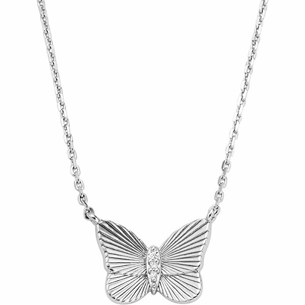 Slušivý strieborný náhrdelník Butterflies s kryštálmi JFS00619040