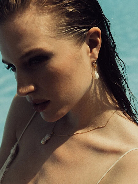 Oceľové kruhy s pravou barokovou perlou Hoops SE-PEARLHOOPS-S