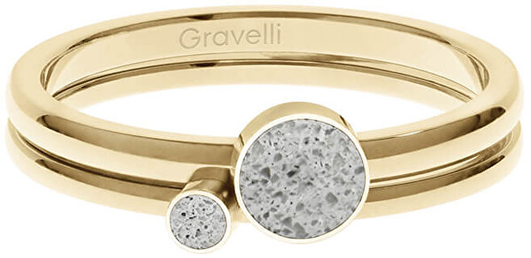 Sada ocelových prstenů s betonem Double Dot zlatá/šedá GJRWYGG108