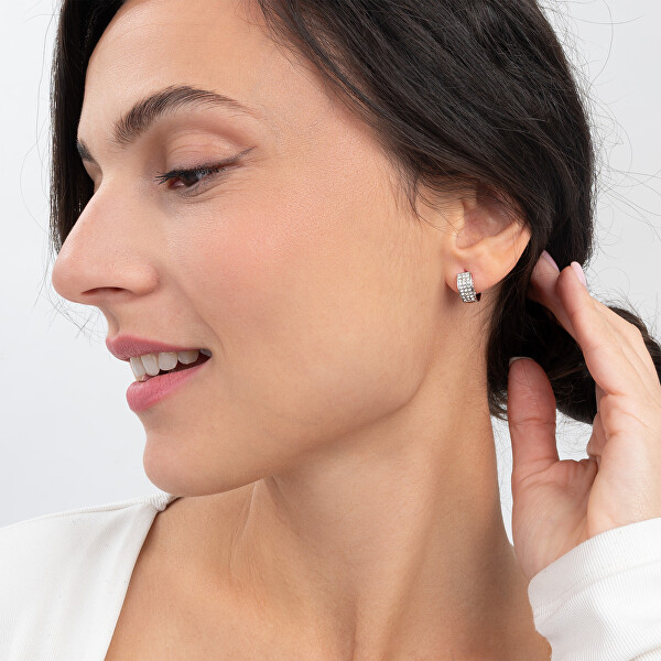 Nadčasové ocelové kruhy se zirkony Stylish Guess JUBE04583JWRHT/U