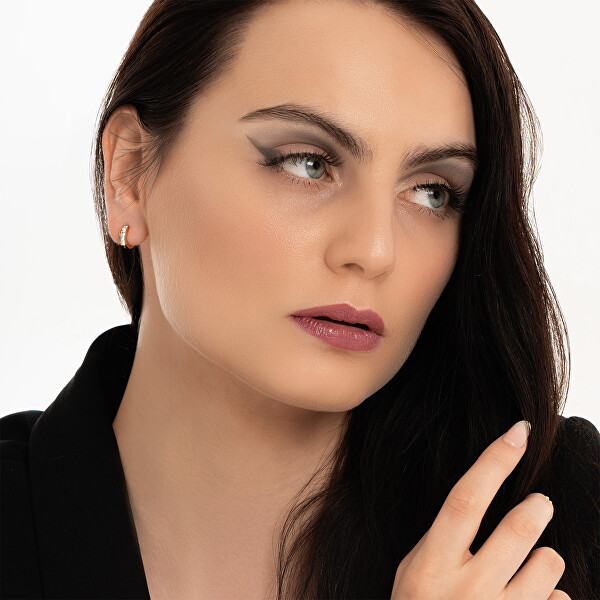 Stylové bronzové náušnice s krystaly Huggie Me JUBE03134JWRGT/U