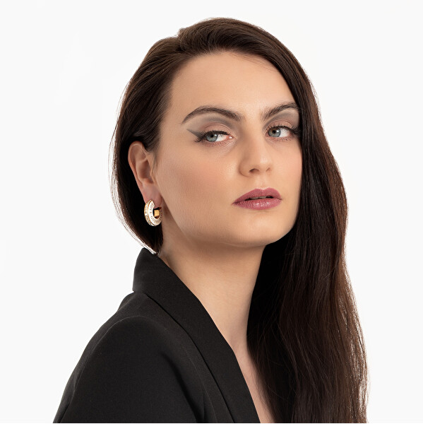 Výrazné pozlacené náušnice se zirkony Love Guess JUBE04083JWYGTQT/U