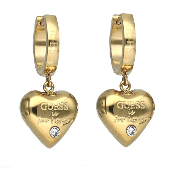 Cercei placați cu aur cu inimi  Guess is for Lovers UBE70111