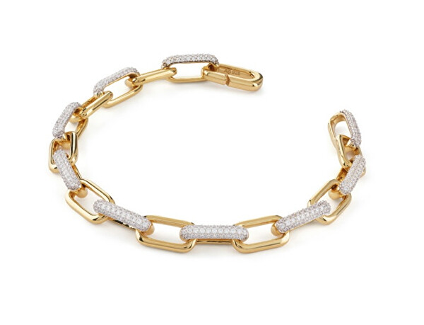 Výrazný pozlacený náramek se zirkony Nuances JSBB04534JWYG