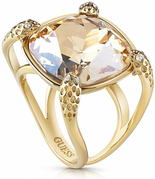 Výrazný pozlacený prsten s krystaly UBR29024