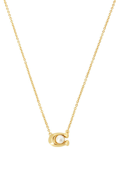Módní pozlacený náhrdelník s umělou perlou 37341916GLD100