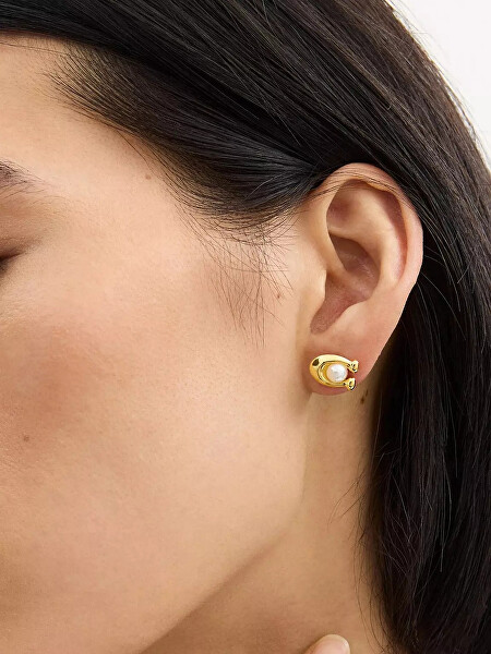 Slušivé pozlacené náušnice s perlou 37341922GLD100