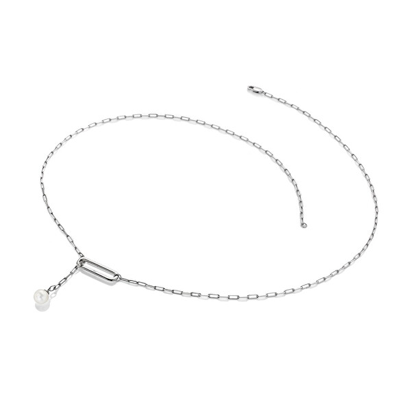 Elegantní stříbrný náhrdelník s diamantem a perličkou Linked DN172
